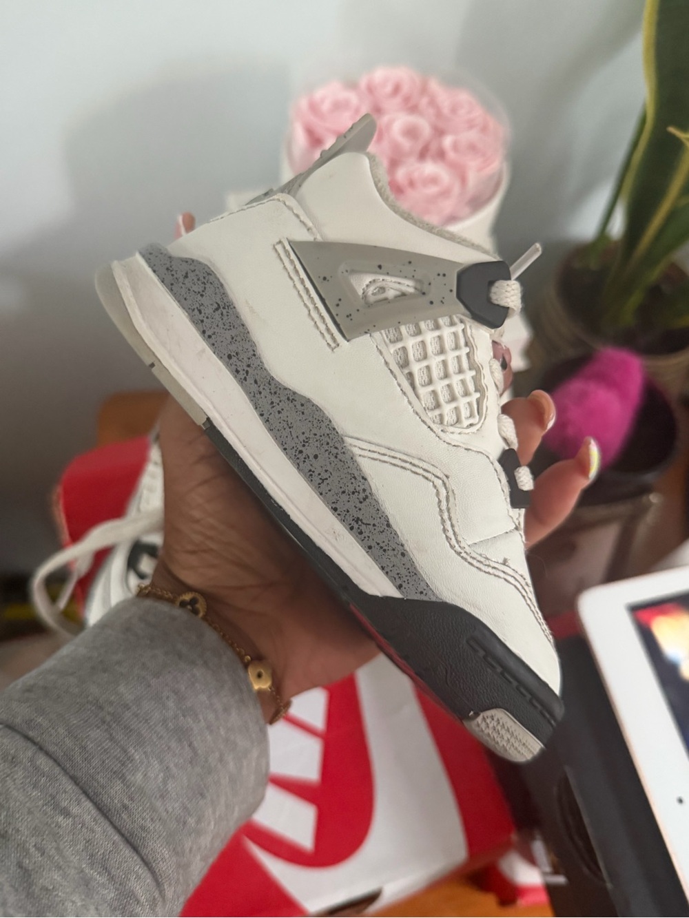 Nike Kids White and Gray Retro-Style Basketball Sneakers